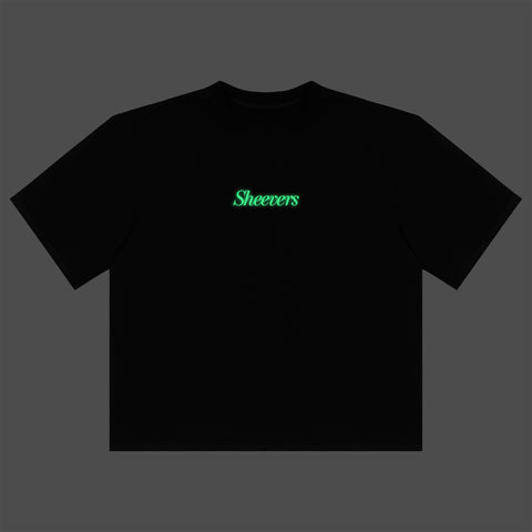 black oversized sheevers t-shirt with glow in the dark embroidery