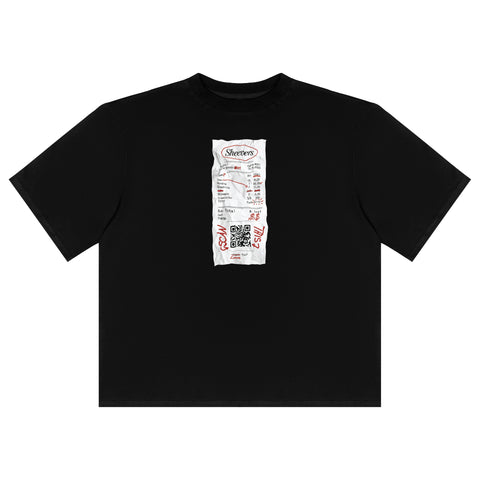 black oversized sheevers t-shirt with receipt and qr code print