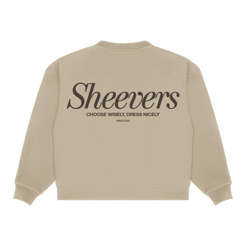 beige oversize sheevers crewneck with 3d brown print
