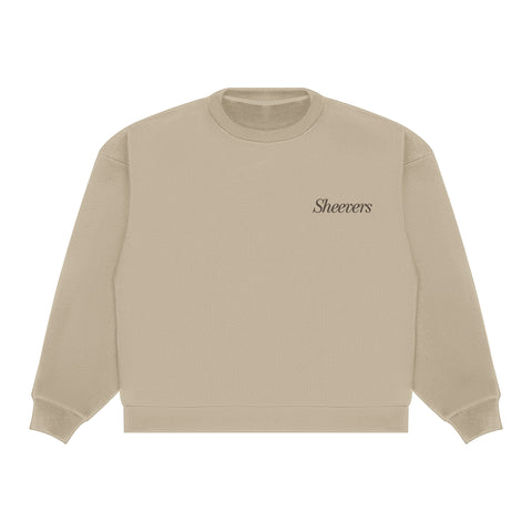 beige oversize sheevers crewneck with 3d brown print