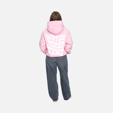 WATCH YOUR STEP HOODIE PINK