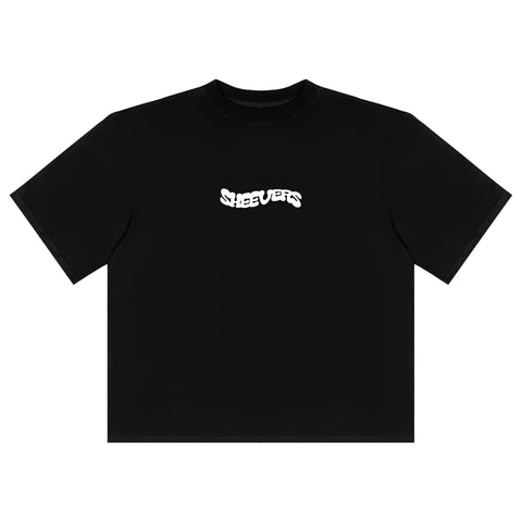 black oversized sheevers t-shirt with white puffed print