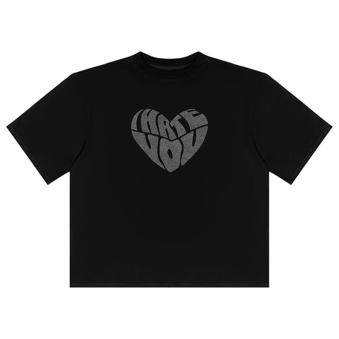 black oversize sheevers t-shirt with crystal rhinestone decoration