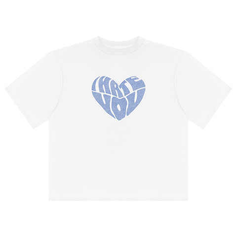 white oversize sheevers t-shirt with sapphire rhinestone decoration