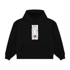 black oversized sheevers hoodie with receipt and qr code print